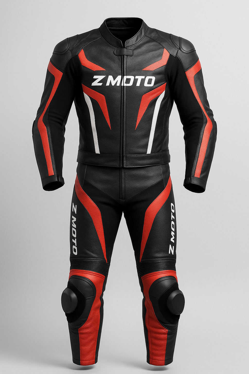 Aggressive Black & Red 2-Piece Motorbike Leather Suit