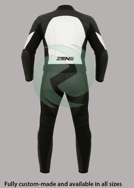 Sleek Black & White 2-Piece Motorbike Leather Suit