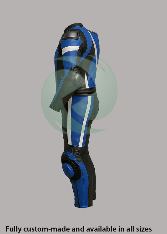 High-Viz Blue & Black 1-Piece Motorbike Race Suit