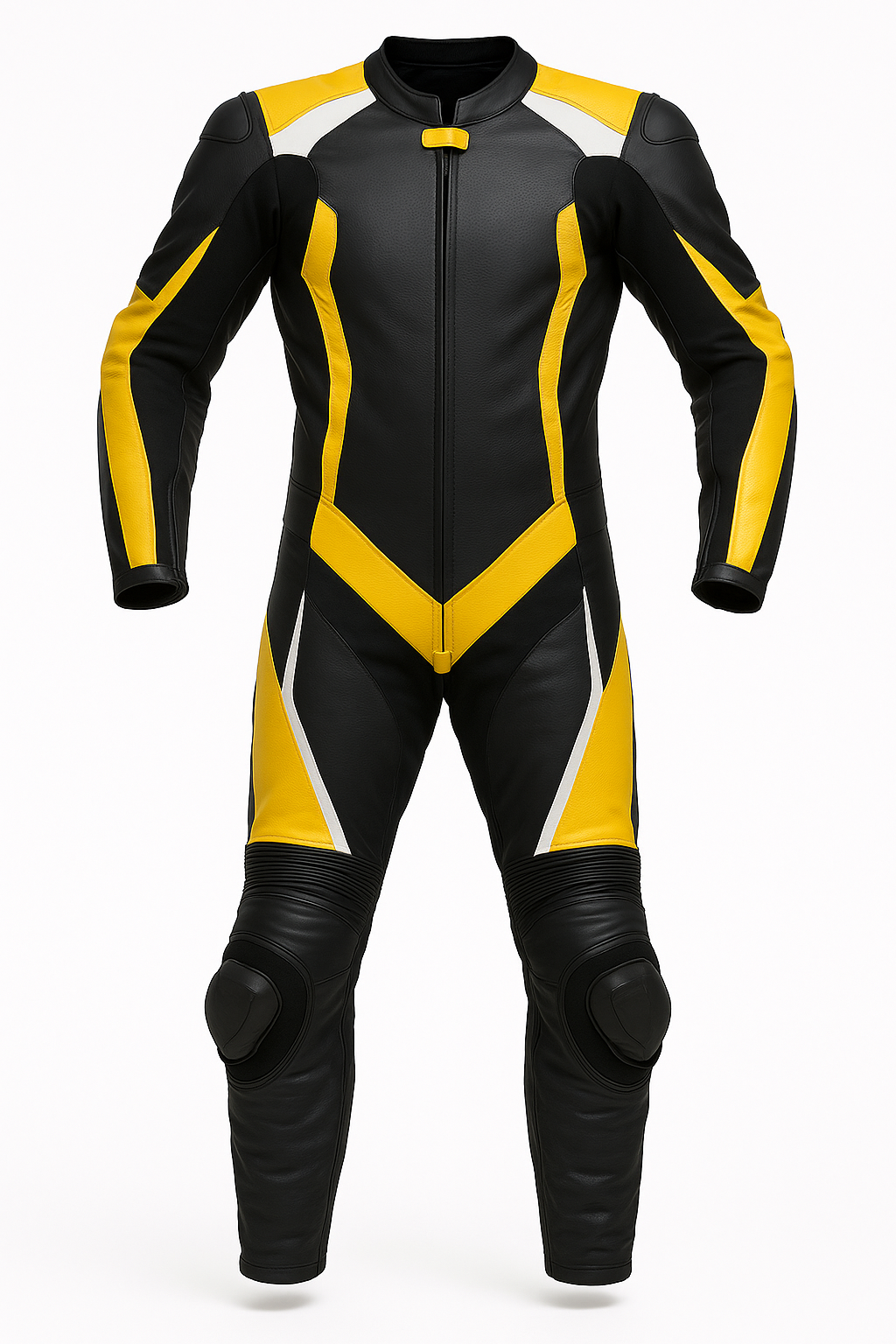 Classic Black & Yellow 1-Piece Motorbike Leather Suit