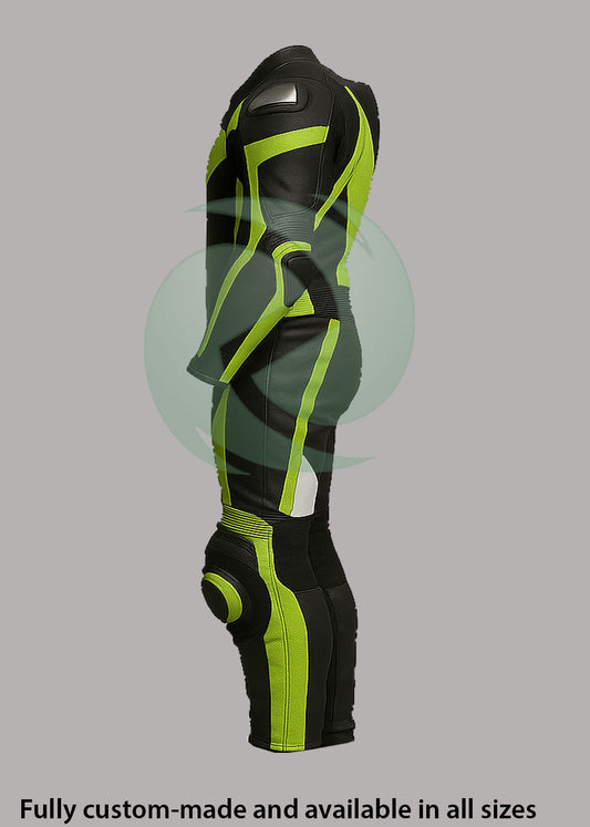 Dynamic Neon Green & Black 1-Piece Motorbike Race Suit
