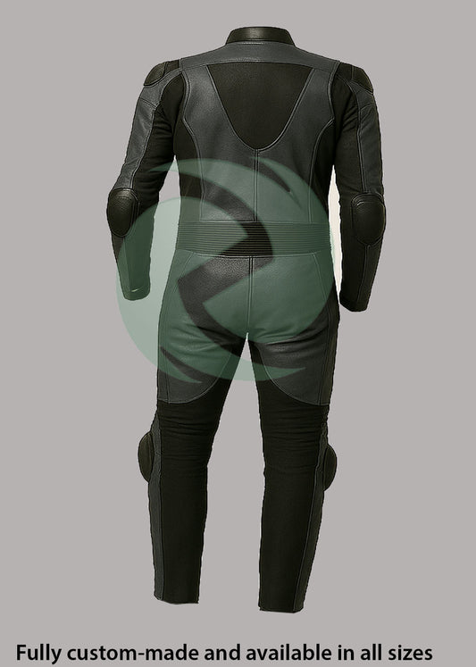Stealth Black & Grey 1-Piece Motorbike Leather Race Suit