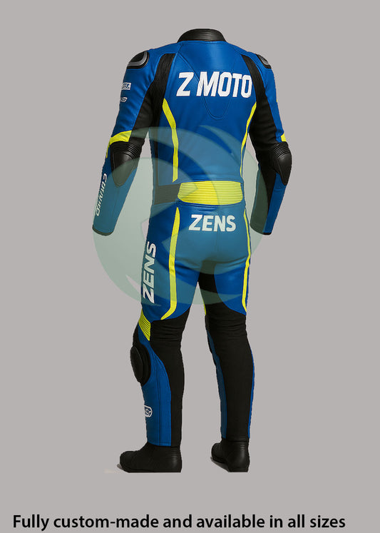 Pro-Grade Blue & Neon Yellow 1-Piece Motorbike Race Suit