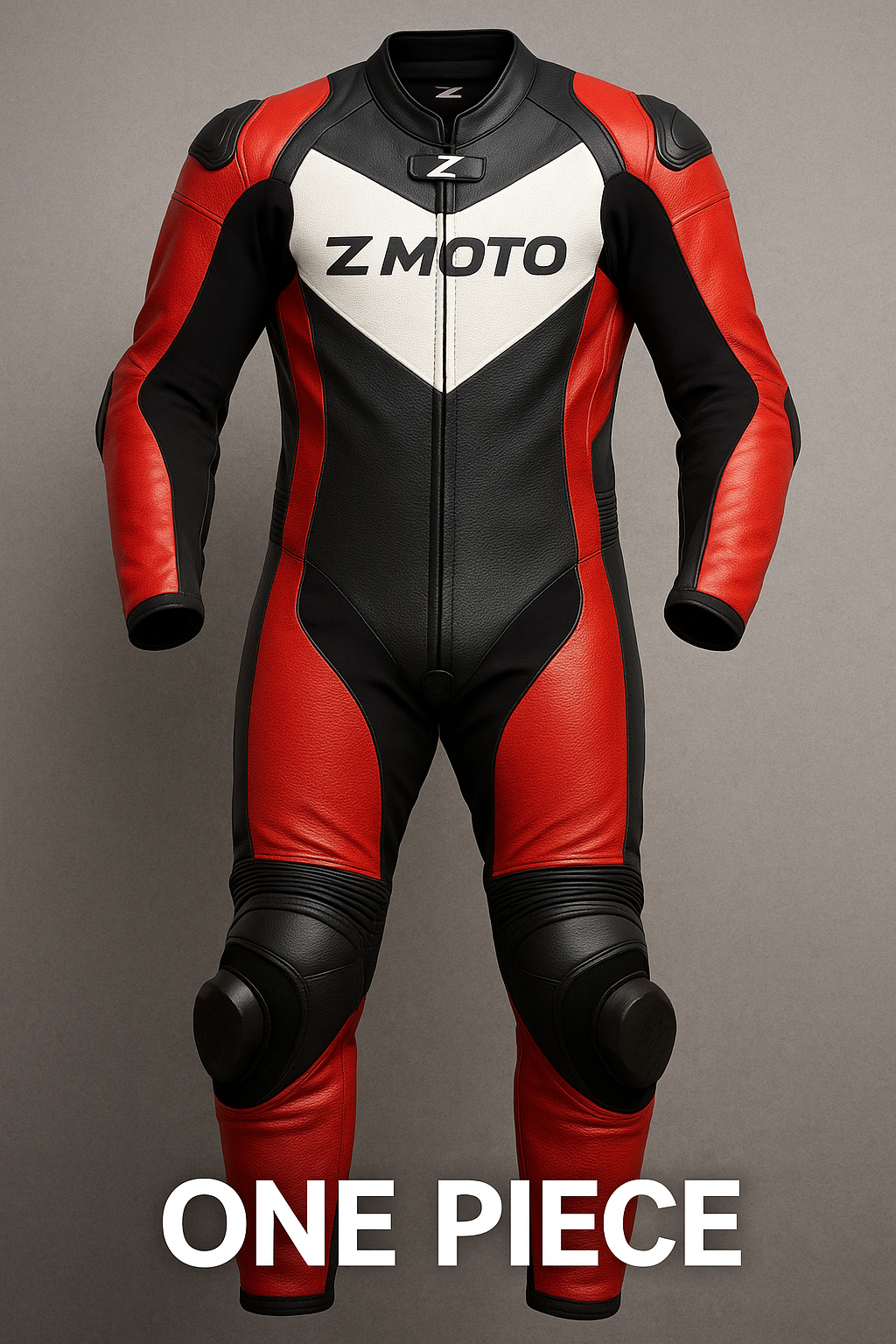 Aggressive Black, Red & White 1-Piece Motorbike Race Suit