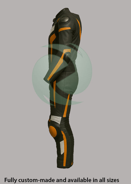 High-Viz Black & Orange 1-Piece Motorbike Race Suit