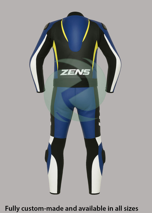 High-Viz Blue & Yellow 2-Piece Motorbike Leather Suit