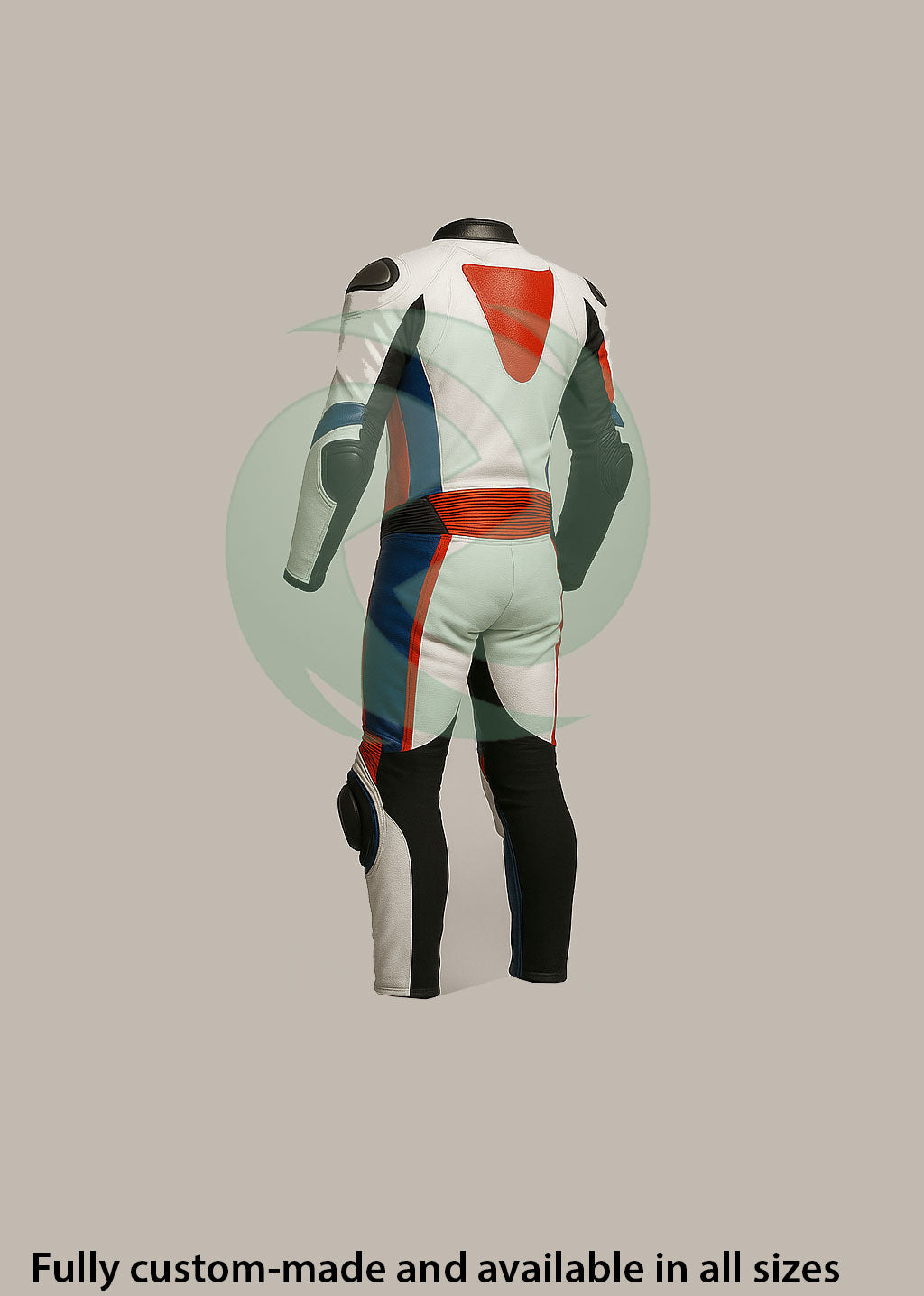 High-Viz White, Red & Blue 1-Piece Motorbike Race Suit
