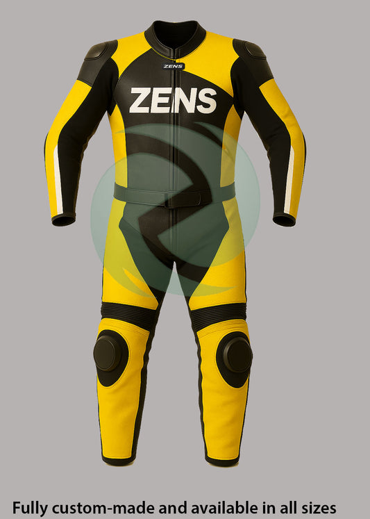 Extreme High-Viz Yellow & Black 1-Piece Motorbike Race Suit