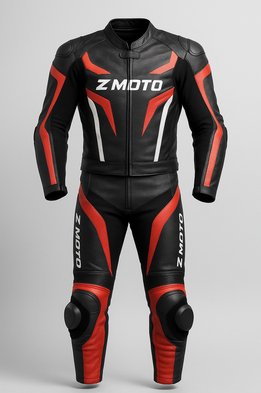 Aggressive Black & Red 2-Piece Motorbike Leather Suit