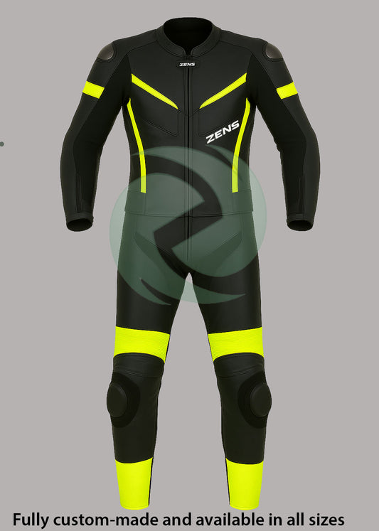 ZENS ThunderBolt Black & Yellow Custom Motorbike Leather Suit