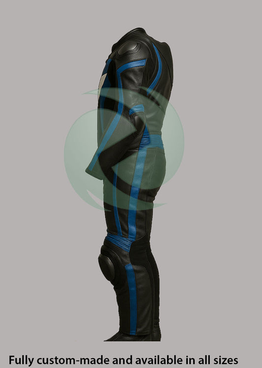 Dynamic Black & Blue 1-Piece Motorbike Leather Race Suit