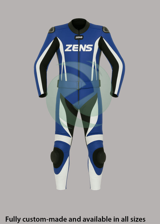 Pro-Grade Blue, Black & White 2-Piece Motorbike Leather Suit