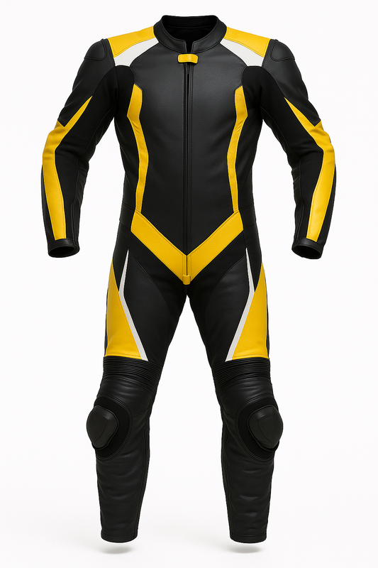 Classic Black & Yellow 1-Piece Motorbike Leather Suit