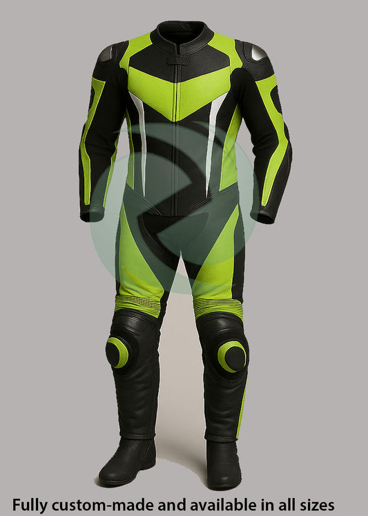 Dynamic Neon Green & Black 1-Piece Motorbike Race Suit