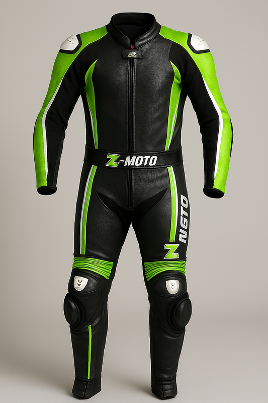 High-Performance Black & Neon Green 1-Piece Motorbike Race Suit