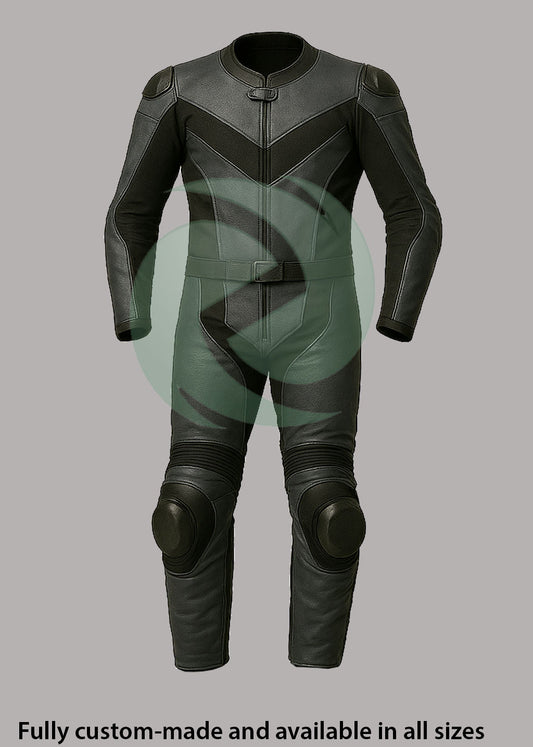 Stealth Black & Grey 1-Piece Motorbike Leather Race Suit