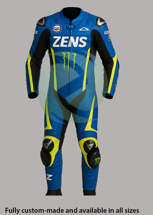 Pro-Grade Blue & Neon Yellow 1-Piece Motorbike Race Suit