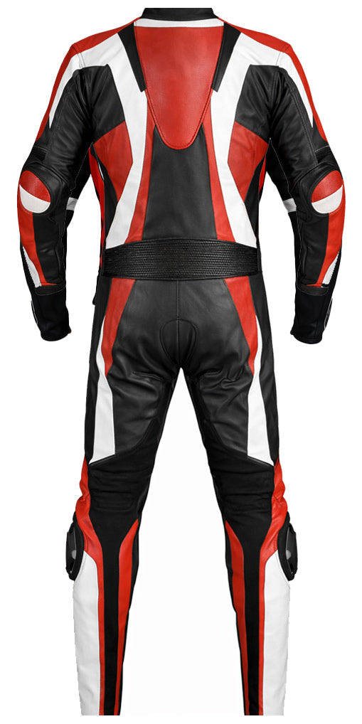 Z-MOTO Red, Black & White One-Piece Motorcycle Racing Leather Suit