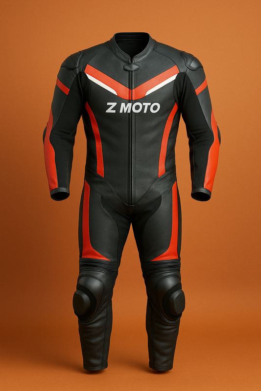 Classic Black & Red 1-Piece Motorbike Leather Race Suit