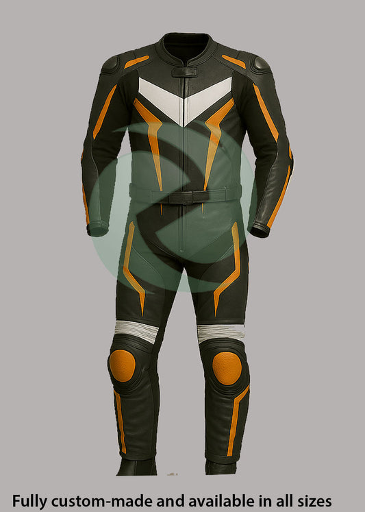 High-Viz Black & Orange 1-Piece Motorbike Race Suit