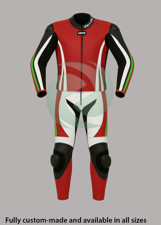 High-Viz Red & Black 2-Piece Motorbike Leather Suit