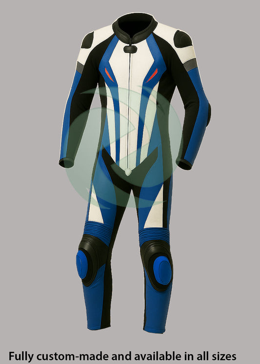 Dynamic Blue, Black & White 1-Piece Motorbike Race Suit