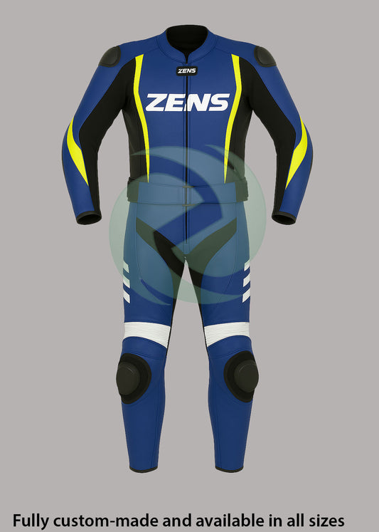 High-Viz Blue & Yellow 2-Piece Motorbike Leather Suit