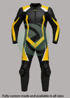 Premium High-Viz Yellow & Black 1-Piece Motorbike Race Suit