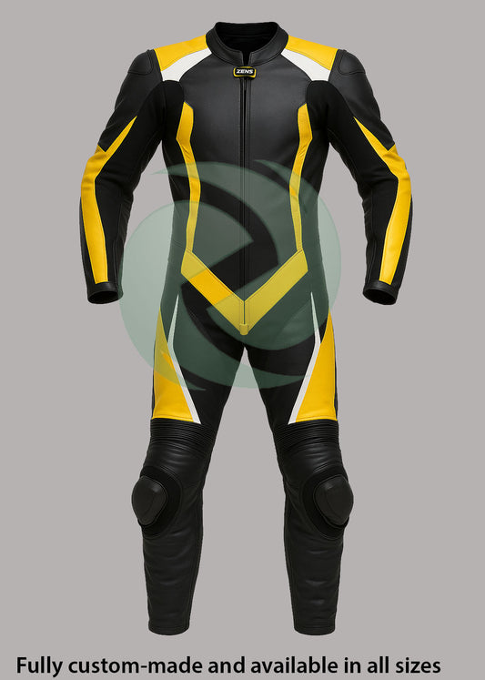 Premium High-Viz Yellow & Black 1-Piece Motorbike Race Suit