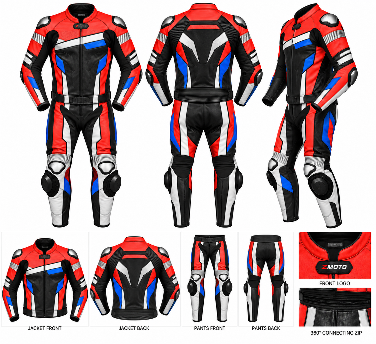 ZMOTO 2 Piece Custom Motorcycle Leather Racing Suit – Made to Measure