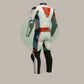 High-Viz White, Red & Blue 1-Piece Motorbike Race Suit