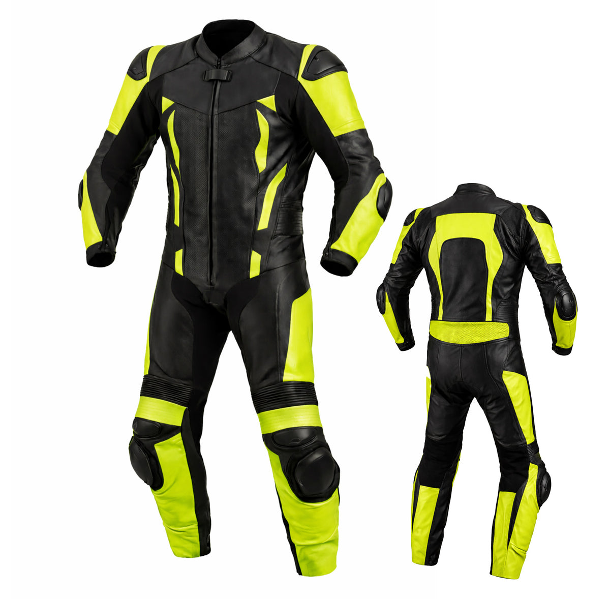 Z Moto Fluorescent yellow motorcycle suit with contrasting black panels