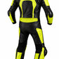 Z Moto Black and yellow one-piece motorbike racing suit detailing