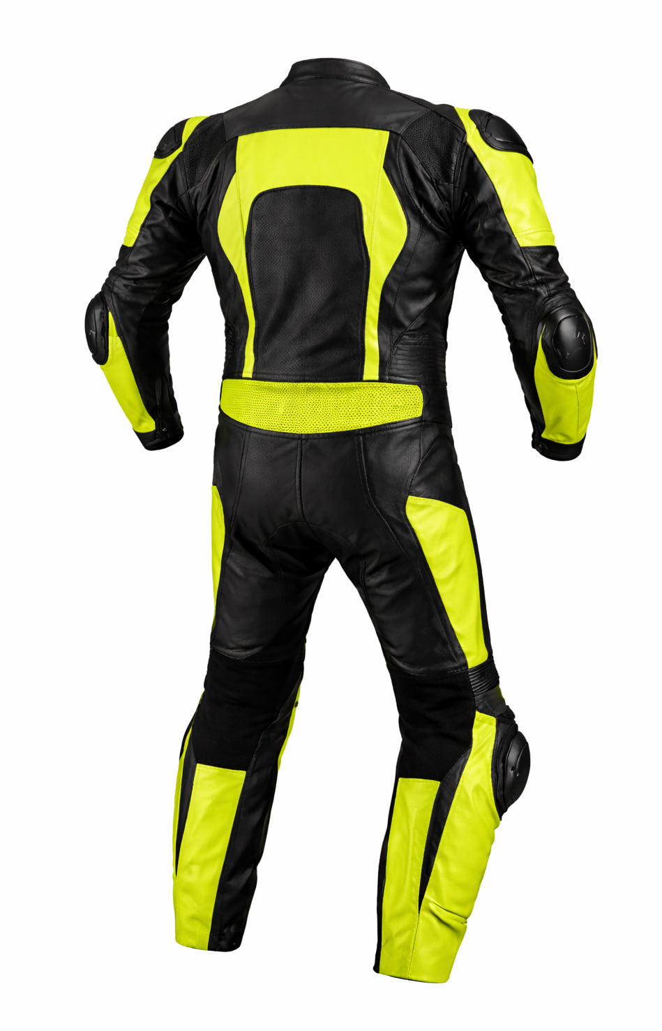 Z Moto Black and yellow one-piece motorbike racing suit detailing