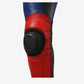 Close-up of the motorcycle racing suit's  knee protector details.