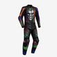 Z MOTO Joker-inspired one-piece motorcycle leather racing suit front view with bold graphic design