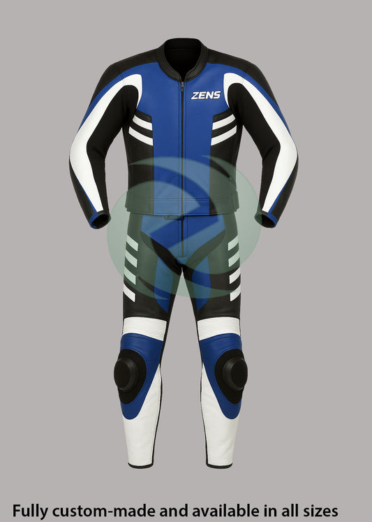 ZENS Premium Blue and Black 2 Piece Motorbike Leather Suit